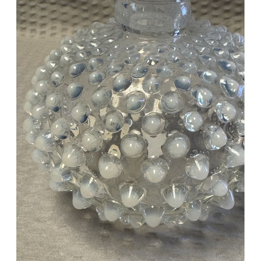 Vintage Opalescent Glass Hobnail Vase Clear Milk Glass Moonstone No Stopper READ - Picture 2 of 11